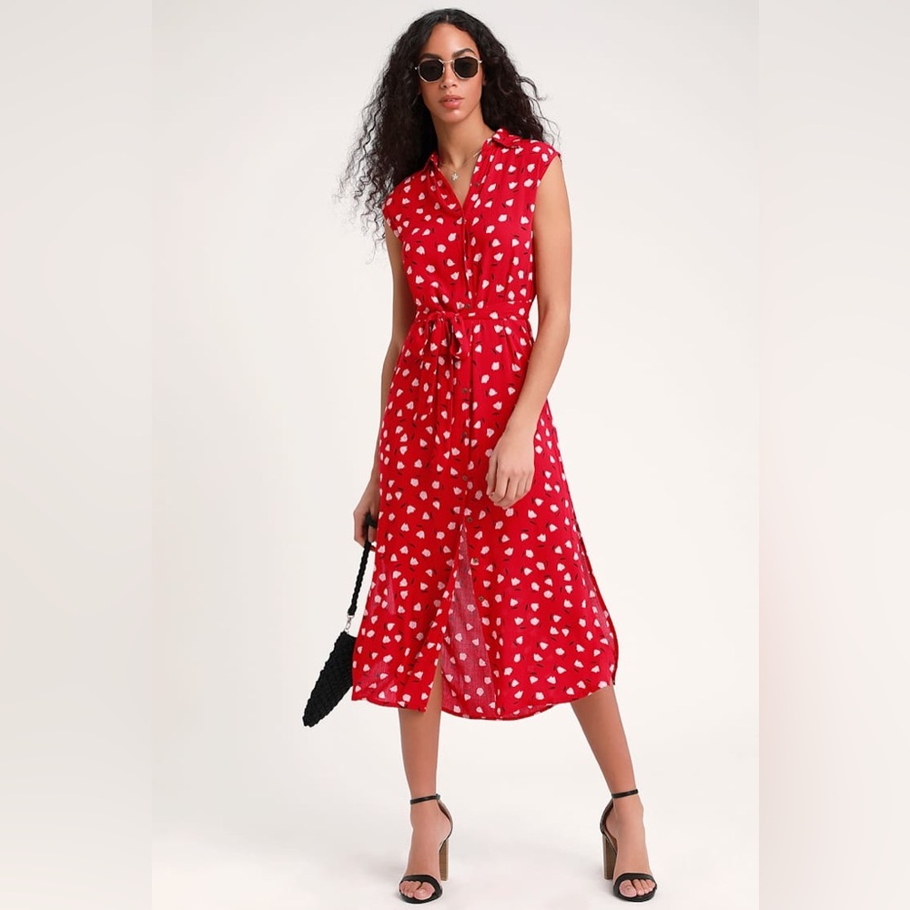 Billabong Red Midi Dress with White Heart Print